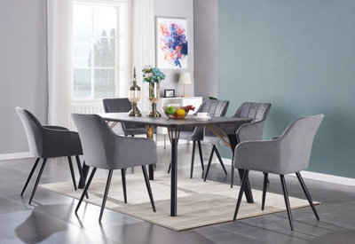 Camden Cosmo LUX Dining Set, a Table and Chairs Set of 6, Black/Dark Grey