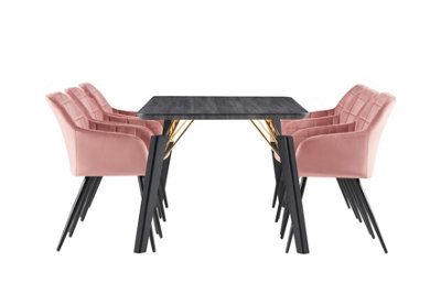 Camden Cosmo LUX Dining Set, a Table and Chairs Set of 6, Black/Pink