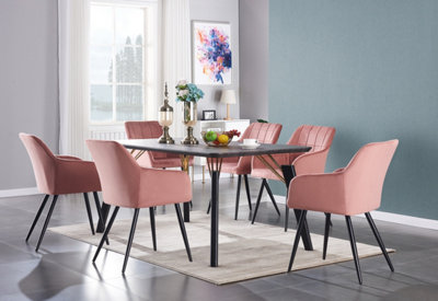 Camden Cosmo LUX Dining Set, a Table and Chairs Set of 6, Black/Pink