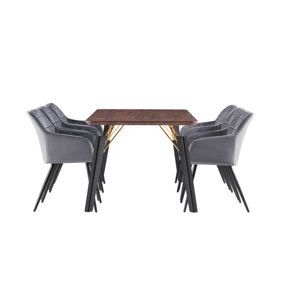 Camden Cosmo LUX Dining Set, a Table and Chairs Set of 6, Walnut/Dark Grey
