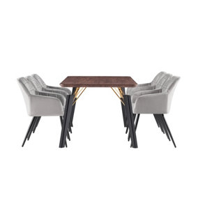 Camden Cosmo LUX Dining Set, a Table and Chairs Set of 6, Walnut/Light Grey