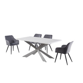 Camden Duke Lux Dining Set, a Table and Chairs Set of 4, White/Dark Grey