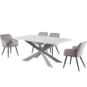 Camden Duke Lux Dining Set, a Table and Chairs Set of 4, White/Light Grey