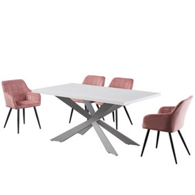 Camden Duke Lux Dining Set, a Table and Chairs Set of 4, White/Pink