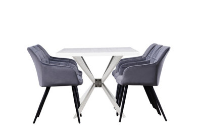 Camden Duke Lux Dining Set, a Table and Chairs Set of 6, White/Dark Grey
