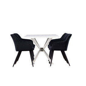 Camden Duke White LUX Dining Set with 6 Black Velvet Chairs