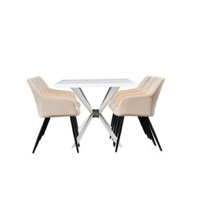 Camden Duke White LUX Dining Set with 6 Cream Velvet Chairs