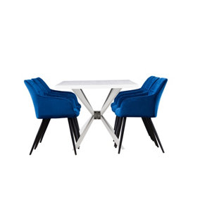 Camden Duke White LUX Dining Set with 6 Royal Blue Velvet Chairs