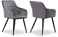 Camden Modern Velvet Upholstered Dining Chair for Kitchen Dining Room Living Room Lounge, Metal Legs, Set of 2, Dark Grey