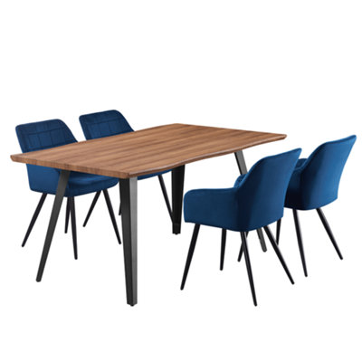 Camden Rocco LUX 5PCs Dining Set includes an Oak Dining Table and Set of 4 Blue Dining Chairs