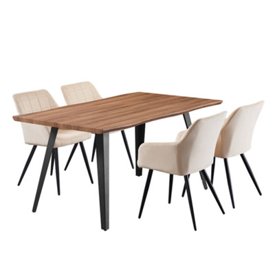 Camden Rocco LUX 5PCs Dining Set includes  an Oak Dining Table and Set of 4 Cream Dining Chairs