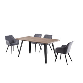 Camden Rocco LUX Dining Set, a Table and Chairs Set of 4, Walnut/Dark Grey