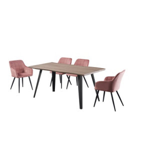 Camden Rocco LUX Dining Set, a Table and Chairs Set of 4, Walnut/Pink
