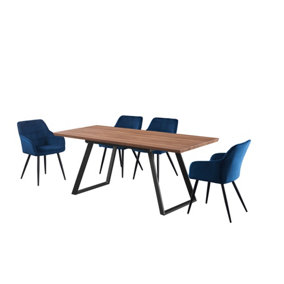 Camden Toga Brown LUX Dining Set with 4 Royal Blue Velvet Chairs