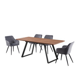 Camden Toga LUX Dining Set, a Table and Chairs Set of 4, Oak/Dark Grey