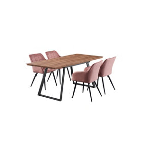 Camden Toga LUX Dining Set, a Table and Chairs Set of 4, Oak/Pink