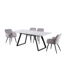 Camden Toga LUX Dining Set, a Table and Chairs Set of 4, White/Light Grey