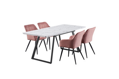 Camden Toga LUX Dining Set, a Table and Chairs Set of 4, White/Pink