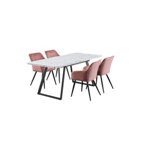 Camden Toga LUX Dining Set, a Table and Chairs Set of 4, White/Pink