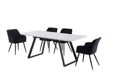 Camden Toga White LUX Dining Set with 4 Black Velvet Chairs