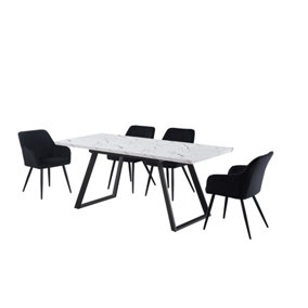 Camden Toga White LUX Dining Set with 4 Black Velvet Chairs