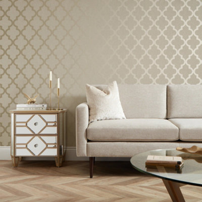 Camden Trellis Wallpaper in Cream and Gold