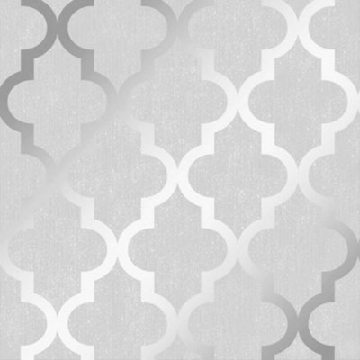 Camden Trellis Wallpaper In Soft Grey And Silver