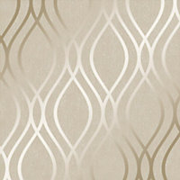 Camden Wave Wallpaper In Cream And Gold