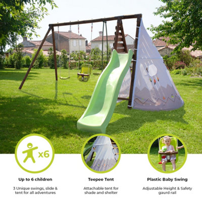 Camelia Wooden Swing Set with Slide