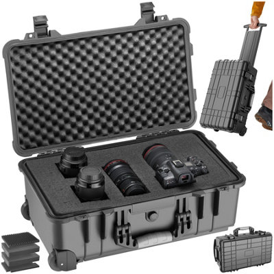 Camera Case - hard shell, foam inserts, waterproof, telescopic handle M - black