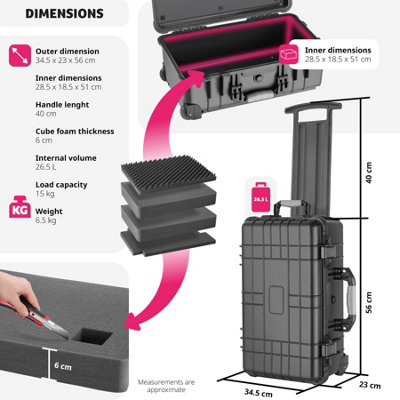 Camera Case - hard shell, foam inserts, waterproof, telescopic handle M - black