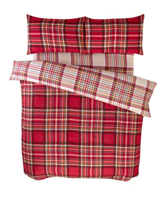 Cameron Checks Reversible Microfibre Fabric Complete Duvet Cover Set with Pillowcase and Fitted Sheet (Red)