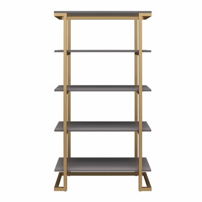 Camila 5 Shelf Bookcase Graphite Grey / Golden