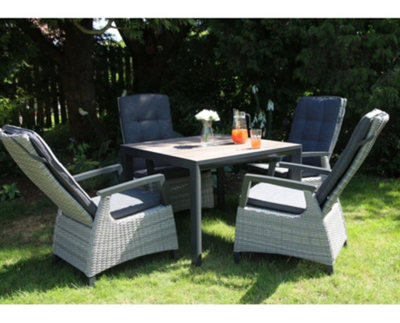 Camilla Luxury Reclining Rattan Dining Set for Garden with Ceramic Table Top