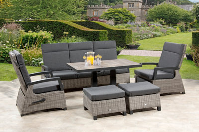 Camilla Rattan Reclining Lounge Set with Height Adjustable Table