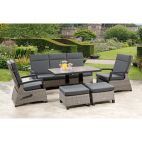 Camilla Rattan Reclining Lounge Set with Height Adjustable Table