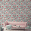 Camilla Teal Green & Pink Floral Water Colour Effect Wallpaper A72401