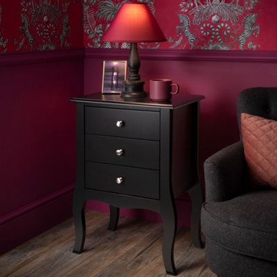 Camille Side Table Chest 3 Drawer in Black