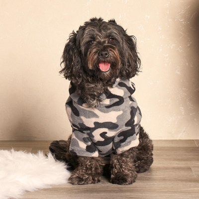 Camo Dog Fleece Jumper Coat Pet Blanket Travel Soft Warm Clothes Grey Medium