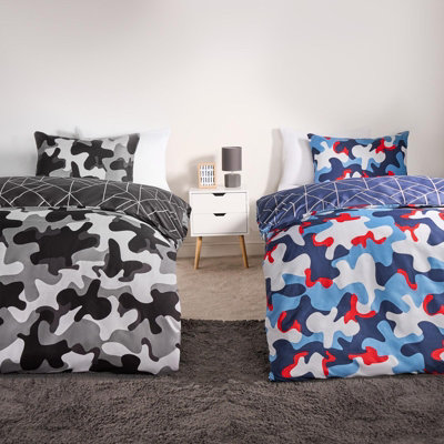 Camo Duvet Cover Bedding Set Reversible 2 Pack Geo Quilt, Multi - Double