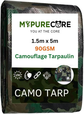 Camouflage Tarpaulin  Multi-Use Tarp Sheet for Camping, Fishing, Bird Watching, Garden Waterproof, UV Protective Cover 1.5m x 5m