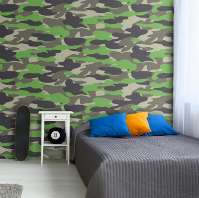 Camouflage Wallpaper Army Camo Black Grey Green Children Teenager Boys  Debona