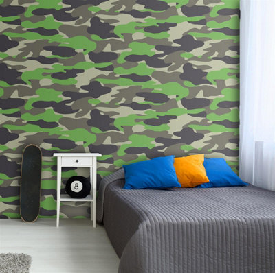 Camouflage Wallpaper Army Camo Brown Grey Green Children Teenager Boys Debona