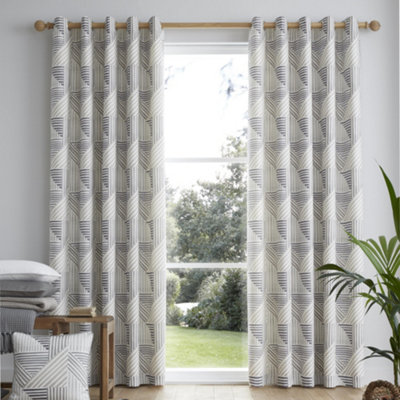 Campden  100% Cotton Geometric Print Pair of Eyelet Curtains