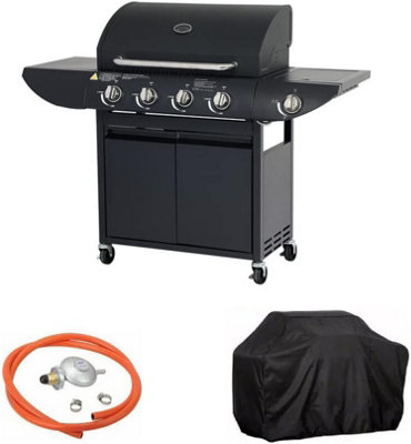 4 Burner Gas BBQ Grill with Piezo Ignition, Built-In Thermometer