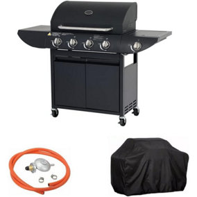 Campfire 4+1 Original Series Black Gas Barbecue with Weatherproof Cover & Side Burner + Regulator