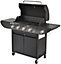 Campfire Deluxe Gas BBQ, 4+1 Burner Gas Barbecue w/ Warming Rack, Side Burner, Temperature Gauge, Cabinet Shelf & Wheels for Meat