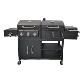 Campfire Dual Fuel 3 Burner Gas & Charcoal BBQ Grill with Smoker and Side Burner