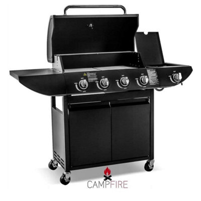 Campfire Gas BBQ Grill 4 + 1 Stainless Steel Burner Garden Yard Barbecue Cooker Side Burner Storage