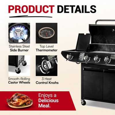 Campfire Original 5 Gas Burner 4+1 Garden Grill, Steel Warming Rack ...